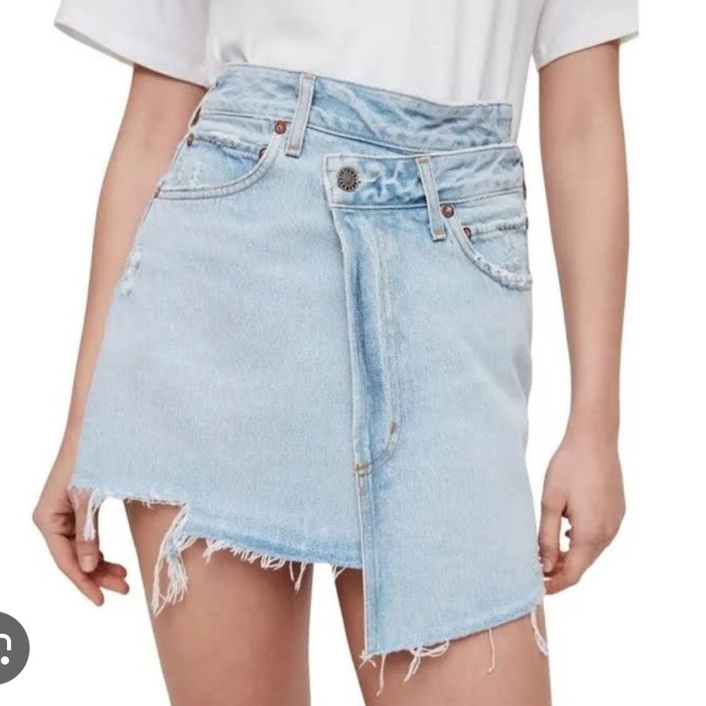 AGOLDE skirt blue Jean skirt Criss Cross Denim Mini Distressed Western